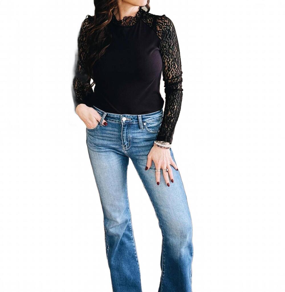NEW LITTLE DAISY CLOSET midnight leopard lace sleeve top in black